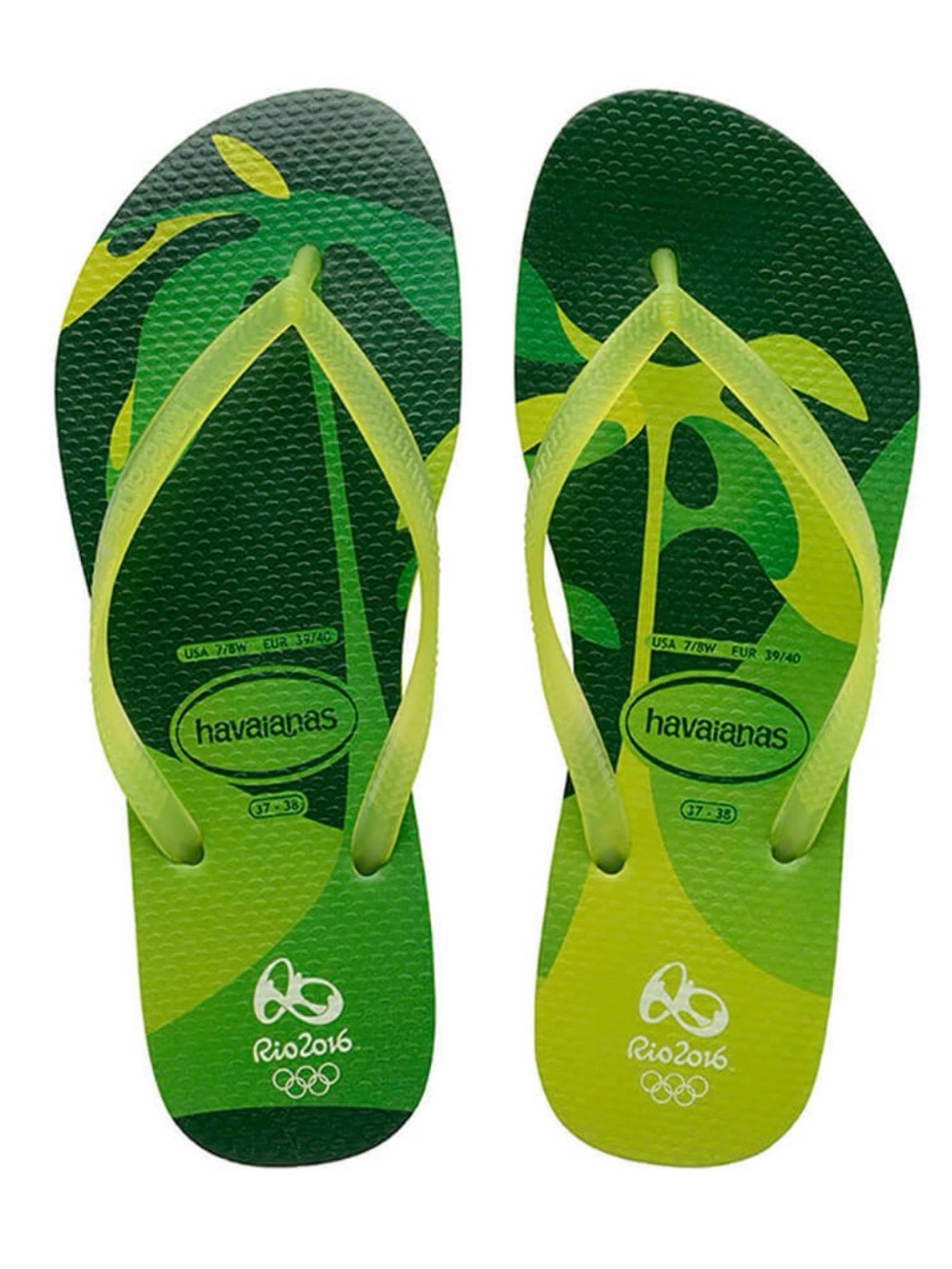 Havaianas Rio Brazil 2016 Olympic Flip Flops Green Women's 9/10 EU 41/42 Rare